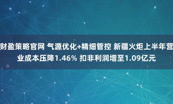 财盈策略官网 气源优化+精细管控 新疆火炬上半年营业成本压降1.46% 扣非利润增至1.09亿元